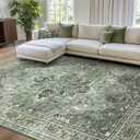 RELEANY Area Rugs 8'x10' Washable Non-Slip, Floral Vintage Distress Print Pattern Medallion Carpet for Living Room Bedroom Dining Room, Dark Green Gray
