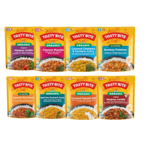 Tasty Bite Variety, Pack of 8, Madras Lentils, Bombay Potatoes, Vegetable Tikka Masala, Channa Masala, 3Bean Madras Lentils, Split Pea & Turmeric Curry, Coconut Squash Dal, Chickpea Coconut and Turmeric Curry