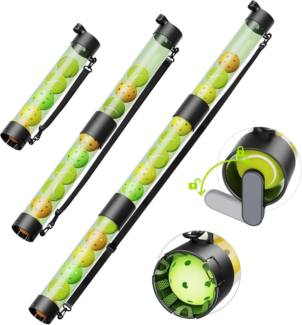 17 Balls Pickleball Ball Retriever & Ball Holder Storage with Strap, Back Saver for Pickleball Accessories, Quick for Pickleball Tube Ball Pickup (Green)