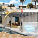 Waterproof Outdoor Curtains with Zipper 2 Panels Faux Linen Sun Blocking Blackout Privacy Patio Curtains Top & Bottom Grommet Outside Drape for Porch Pergola(11095 Inch, Natural)