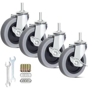 Caster Wheels, 4 Inch Heavy Duty Casters Threaded Stem Casters Set of 4 Locking Castor Wheels for Funiture, Workbench, Carts (M8-1.2525mm, 4 Inch)