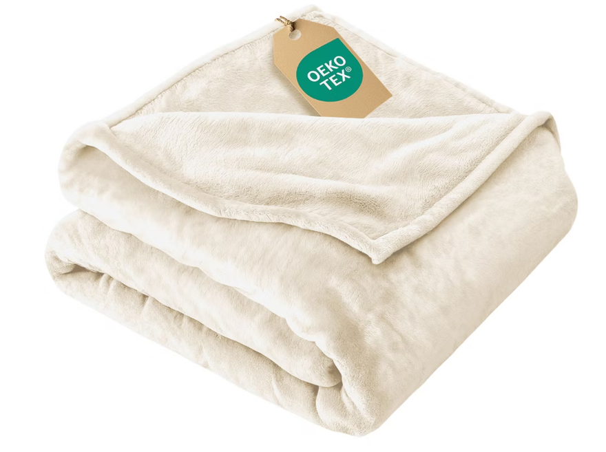 CGK Linens Ultra Soft Fleece Blanket - Lightweight Luxury Plush for Bed or Couch in Cream, Size Throw