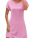 PLOKNRD Women Summer Dress Basic Tshirt Beach Sundress Casual Flowy Swing Short Sleeve Tunic, Pink-M
