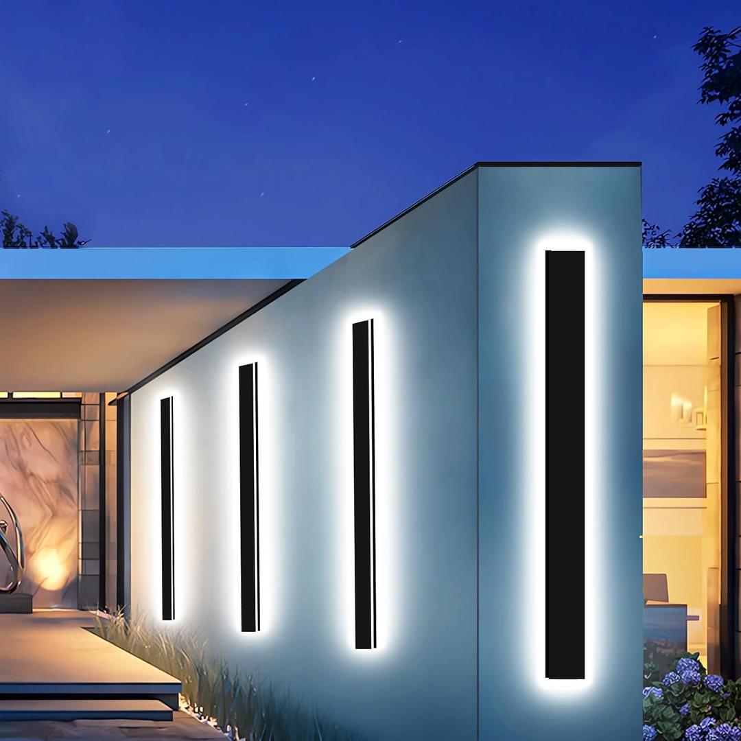 2pcs 39in Exterior Wall Lights,4.33in Wide Dimmable Modern Outdoor Wall Lights for Garage and Front Door,Linear Outdoor Wall Sconce IP65 Waterproof,Black LED Outdoor Long Light Fixture