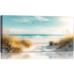 Beach Canvas Wall Art Decor Ocean Pictures Prints for Living Room Coastal Path Painting Seascape Artwork Sea Reeds Landscape for Bedroom Bathroom Home Office Decorations(20"*40")