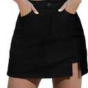 luvamia Skorts Skirts for Women Denim Mini Skirt Side Slit with High Waisted Jean Shorts Stretchy (Large, True Black)