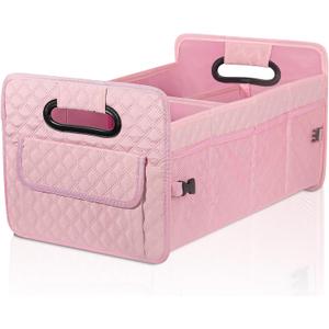 JiatuA Car Trunk Organizer for SUV, Car Storage Organizer Collapsible Multi Compartment Container Box, Adjustable Car Accessories for Women/Men, Pink (Standard)