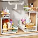 PXRACK 2 Pack Under Sink Organizer, Adjustable Height, 2 Tier Pull Out Under Cabinet Organizer, Slide Out Thickened Metal Under Sink Storage for Kitchen Bathroom Laundry Cabinet Pantry, White(L)