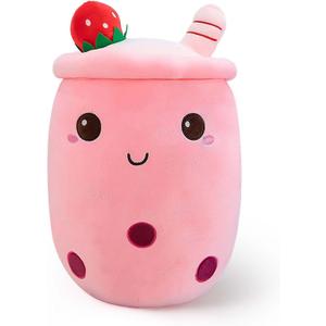 Ditucu Cute Boba Tea Plush Stuffed Bubble Tea Plushie Cartoon Soft Strawberry Pillow Home Hugging Gift for Kids Pink 9.4 inch (Pink a)