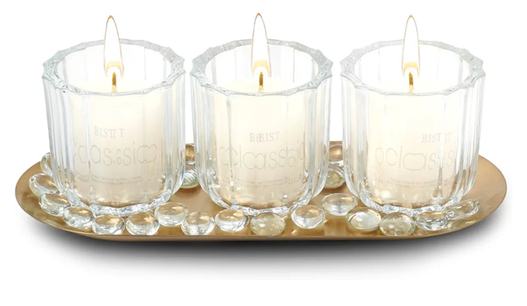 Dawhud Direct Glass Candle Holders - Transparent with Gold Base - Elegant Candle Centerpieces for Tables - Durable Heat-Resistant Design - Perfect for Weddings and Holidays - 3 Glass Set