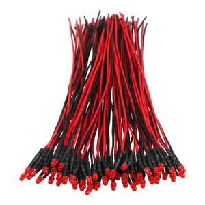 50pcs 12 Volt 3mm Red LED Lights Emitting Diodes Pre Wired 7.9 Inch DC 12v LED Light Diffused Colored Lens Small LED Lamps