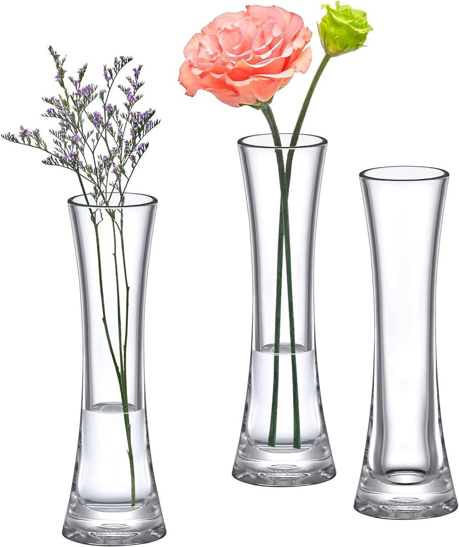 Amazing Abby - Veronica - 3-Pack Acrylic Bud Vases, Plastic Flower Vases for Wedding Centerpieces, Home Decorations, Office Ornaments, Shatter-Proof, 8" (H), Round