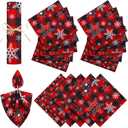 Tudomro Set of 12 Christmas Cloth Napkins 20 x 20 Inch Buffalo Plaid Snowflake Napkins Reusable Washable Red and Black Napkins Dinner Napkin for Table Dinner Holiday Xmas Decor