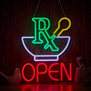 Pharmacy RX Open Neon Sign for Wall Dcor Dimmable Business Medicine Shop LED Neon Light USB Powered Neon Art Signs Decor