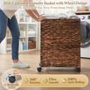 Livole Wicker Laundry Hamper with Lid & Wheel, 23.8 Gallon (90 L) Handwoven Water Hyacinth Laundry Basket with Removable Liner & Handles, Sturdy Steel Frame for Bedroom Bathroom Laundry Room Espresso