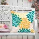 Yellow Blue Dahlia Floral Outdoor Pillow Covers 18x18 Set of 2 Waterproof Abstract Flower Summer Decorative Outdoor Pillow Covers for Patio Furniture Porch Couch Home Decoration (Teal Orange)