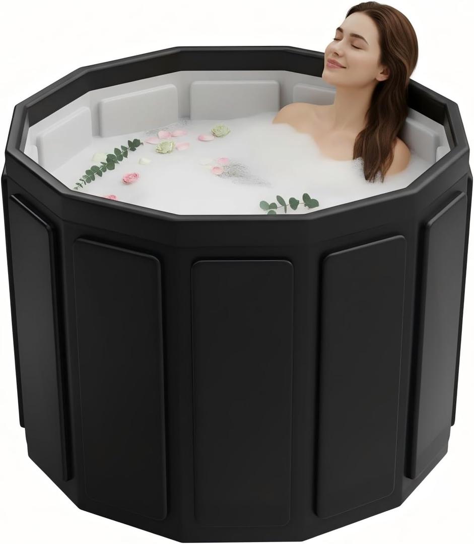 Portable Bathtub for Adult, Foldable Soaking Bathtub for Hot SPA&Ice Bath, Foldable Small Bathtub Collapsible Bathtub for Bathing, 6-layer Insulated Portable Tub, Space-Saving (Black, 25.9 x 31.5in)