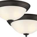 Designers Fountain Flush Mount Ceiling Light, 2-Pack, 13 Inch Frosted Glass Lighting Fixture for Kitchen, Bedroom, Bathroom, and Hallway, LED Bulbs Not Included, Oil Rubbed Bronze