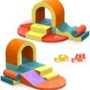 10 PCS Color Foam Climbing Blocks for Toddlers, Soft Play Set with Toy Car, Climbing Blocks for Toddlers 1-3, Indoor Climb and Crawl Soft Play Set