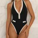 Floerns Women's One Piece Swimsuit Textured Halter Neck Tummy Control Bathing Suit (Black, S)
