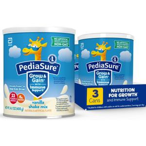 PediaSure Grow & Gain with Immune Support Shake Mix Powder, 23 Vitamins & Minerals, 6g Protein, Non-GMO, Gluten-Free, Vanilla, 14.1 oz Can, Pack of 3-24 servings, BBD: 1 JUN 2027