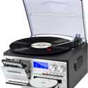 9 in 1 Record Player with External Speakers,3 Speed Bluetooth Turntable Vinyl Player with CD/Cassette Play,AM/FM Radio, USB SD/MMC Play, Aux-in/RCA Line Out (Black-T408)