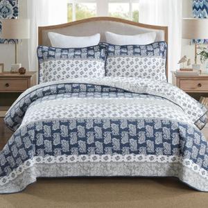 Quilt Bedding Set Queen Size, Cotton Comforters Set Queen Size,Navy Blue Grey Quilts Bedspread for The Bed, Farmhouse Lightweight Bedding (90 * 98 Inch) and 2 Pillow Shams All Season