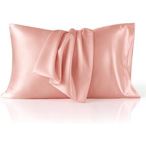 Bedsure Satin Pillowcases, Similar to Silk Pillow Cases Queen Size Set of 2, Pillow Case for Sleeping Women with Envelope Closure, Gifts for Women Men, Peach Pink, 20x30 Inches, 2pcs