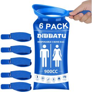 DIBBATU Disposable Urine Bags for Women, 6/12PCS Female-Friendly Travel Urinal Bags, 900ML Pee Bags for Travel for Women/Men, Emergency Unisex Camping Pee Bags for Hiking, Road Trip, Traffic Jam (Blue)