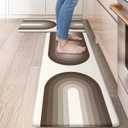 LEEVAN Rainbow Kitchen Mats for Floor Anti Fatigue,Waterproof Kitchen Rugs Sets of 2, Boho Non Slip Kitchen Rug, Cushioned Kitchen Floor Mats for Laundry Sink Office, Brown/White (17.3"x29"+17.3"x47"-0.47inch, Tan and White)