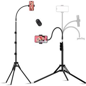 Phone Tripod, 6.75 FT Tall Phone Tripod Stand with Flexible Gooseneck, Overhead 360Adjustable Tripod with Phone Holder, Compatible with iPhone 16 Pro Max/Plus/16/15/14 for Video Recording