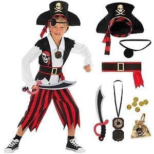 Morph Pirate Costume For Kids - Boys Pirate Outfit - Fun Dress Up Costume For Halloween, Parties, Role Play (10-12 Years, Red)