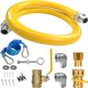 Safety System Kit, 3/4" ID Natural Gas Line Hose, 48" Commercial Kitchen Gas Hose, Mobile Gas Connector Hose Kit with 2 Elbow Fittings, 3/4 Flexible Gas Hose