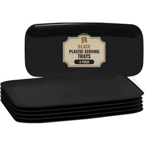 R-kay 4 Pack Black Plastic Serving Tray for Party - Black Serving Tray 10 x 5.5 Inch - Dessert Trays for Food - Party Serving Trays for Entertaining - Premium Party Trays