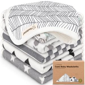 6-Pack Cotton Baby Washcloths for Newborn - Organic Cotton Muslin Soft Wash Cloths for Babies, Infant, Kids, Toddler Towels for Boy, Girl,Super Absorbent Face Cloths,Scratch-free Baby Rags (Grayscape)