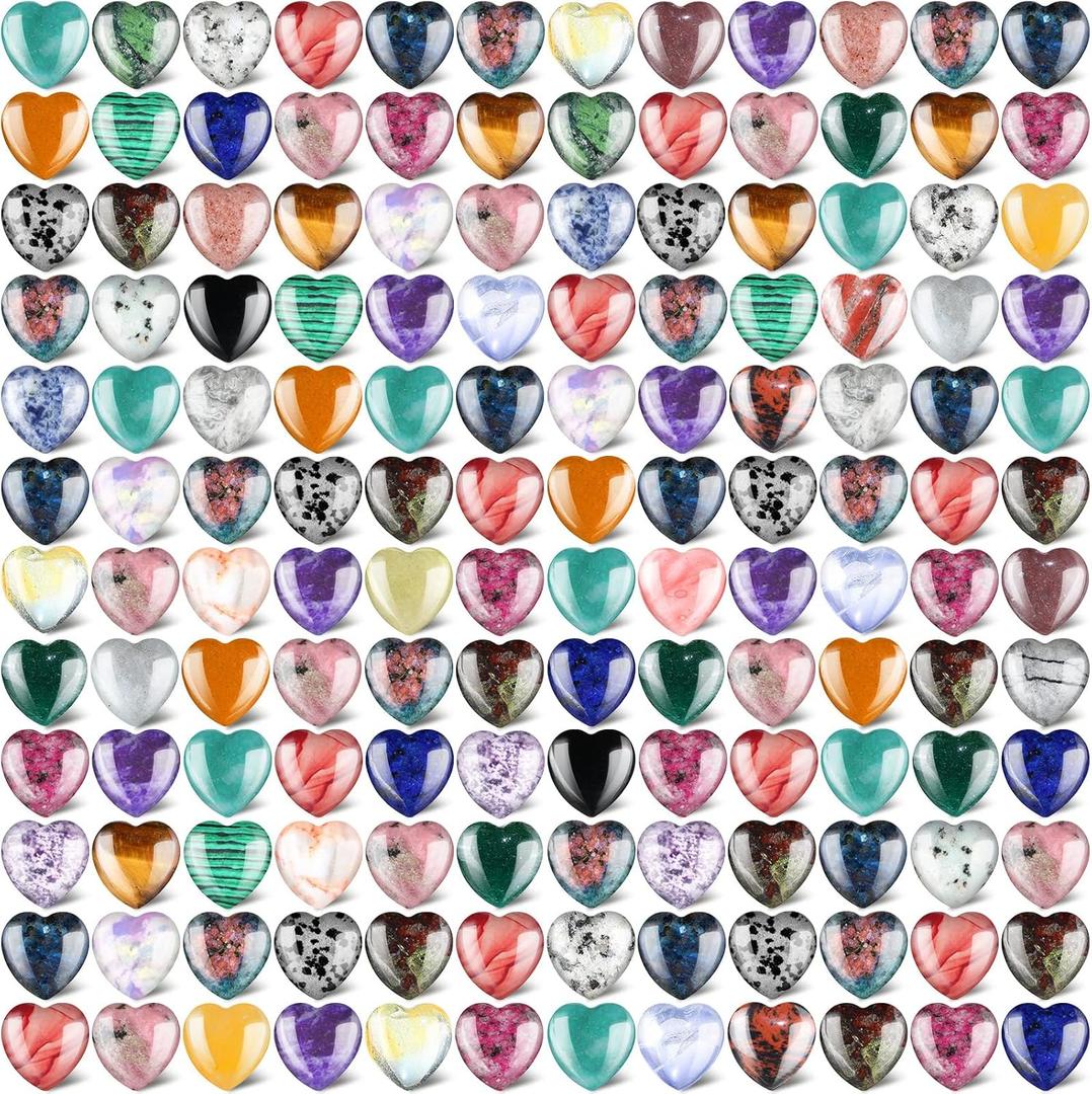 Nuenen 200 Pieces Valentine Heart Shaped Crystal Bulk 0. 8 Inch Worry Stones Valentine Mother's Day Gift Crystals Love Gemstones Heart Pocket Palm Romantic for Women Men Balancing Meditation