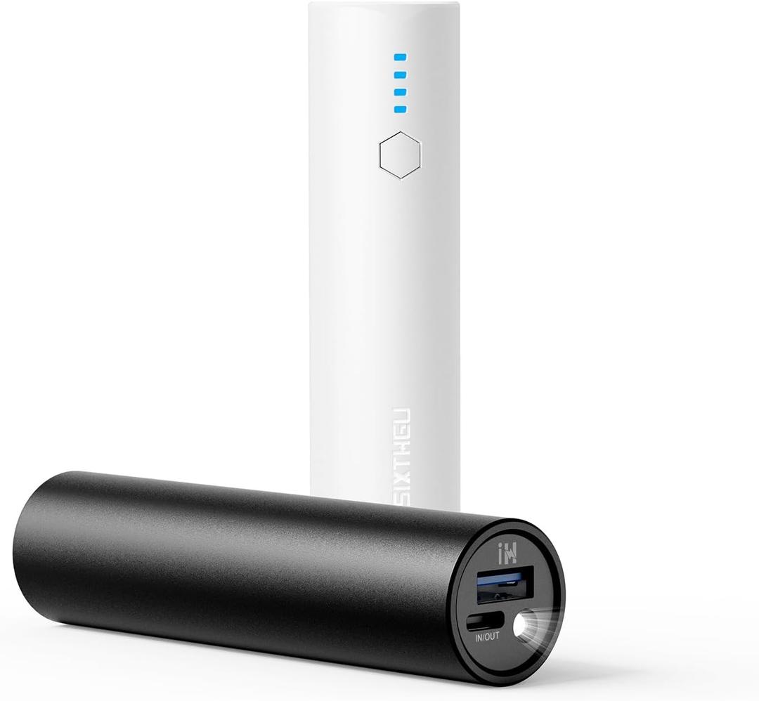SIXTHGU Portable Charger, 5000mAh Mini Power Bank, S03 2-Pack Pocket Size Fast Charging USB-C (in&Out), PowerNano T2, Compatible with iPhone Series, Android Phone and More