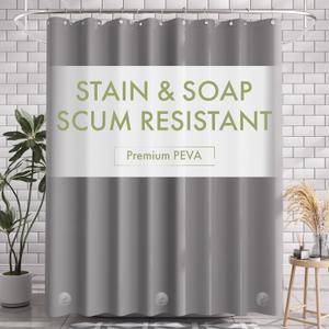 AmazerBath Shower Curtain Liner, 72x72 Grey Shower Liner, Cute Plastic Shower Curtain Liners, Lightweight PEVA Waterproof Gray Shower Curtains for Bathroom with Magnets and 12 Grommet Holes