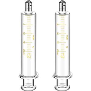 TrelaCo 2 Pack 20ml Reusable Glass Syringe with No Needle, Measurement and Dispensing Syringe Tools for Liquid Measuring, Feeding Pets, Oil or Glue Applicator