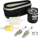 XYZIL LG185 Air Fuel Oil Filter Spark Plug Tune Up Kit Compatible with John Deere LX186 F525 F710 260 265 325 HD45 HD75 GS25 GS30 GT262 Compatible with Kawasaki FC540V 11013-1214 11013-2143 Mower