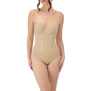 Maidenform Women's Shapewear Tummy Control Bodysuit, Built-In Bra Convertible to Strapless, Ultra Firm Shapewear Bodysuit (34B, Latte Lift)