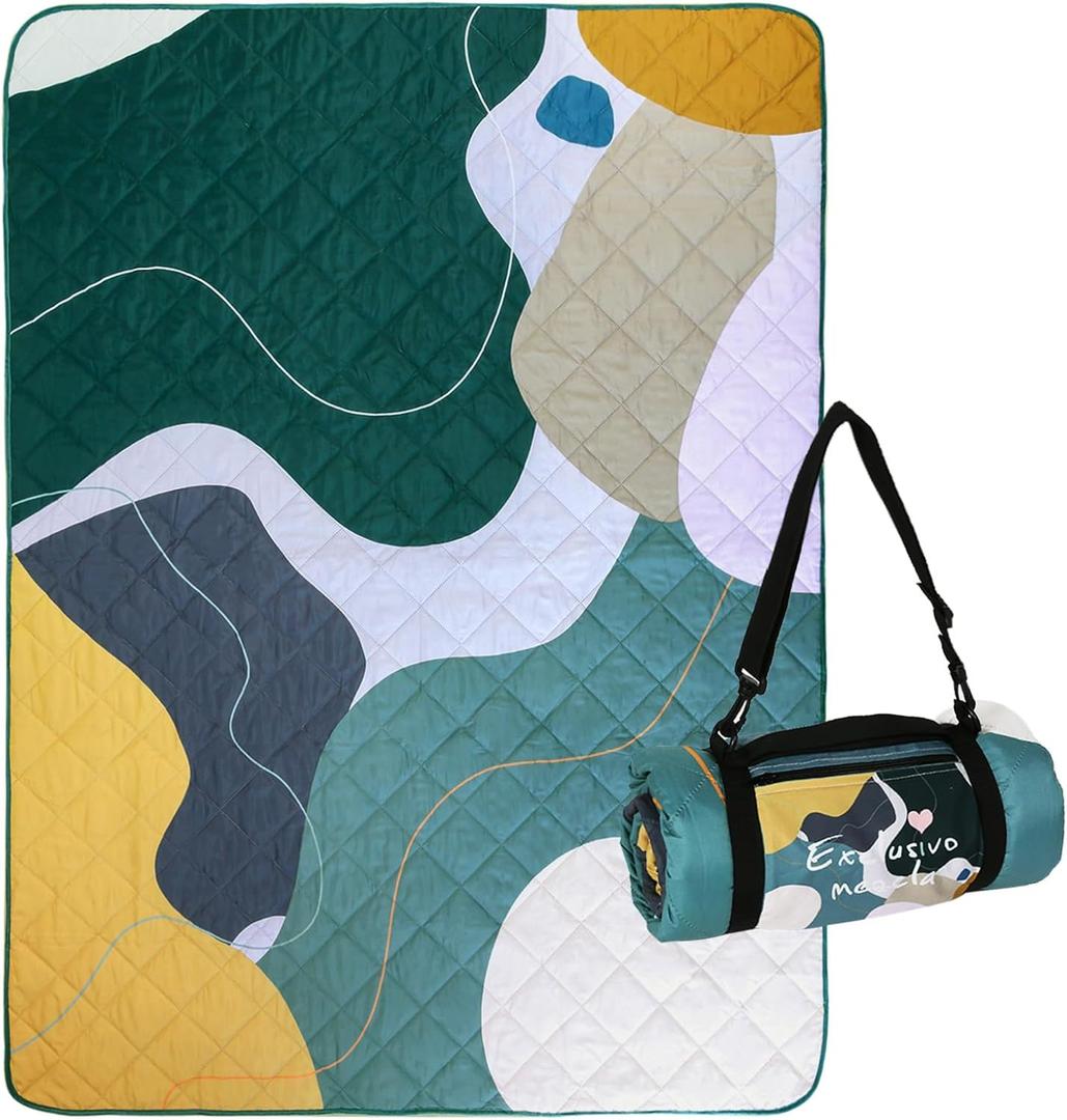 Exclusivo Mezcla Waterproof Picnic Blanket 60x80 Inches Large Multicolor Floral Polyester Sandproof Modern Camping Blanket (Abstract Green)