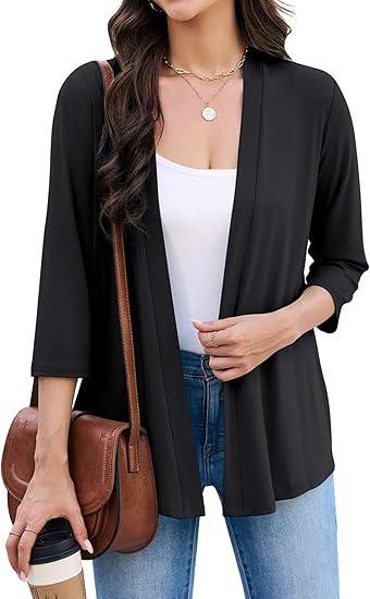 Yekaty 3/4 Sleeve Cardigan for Women Lightweight Thin Open Front Summer Soft Drape Cardigans, Large