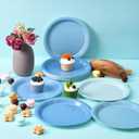 48 Pcs Blue Party Paper Plates, 9 Inch Cute Light Blue Disposable Dessert Baby Bridal Shower Dinner Birthday Cake Paper Plates for Party Bridal Baby Girl Shower Wedding Supplies