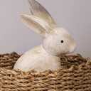 DN DECONATION Wooden Antique White 3D Bunny Rabbit Figurines for Spring Easter Decor Gift Set of 2