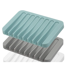 Self Draining Soap Dishes, 3 Pcs Silicone Soap Saver, Waterfall Drainer Soap Holder for Bathroom, Extend Soap Life, Keep Soap Bars Dry Clean & Easy Cleaning (Gray, Teal)