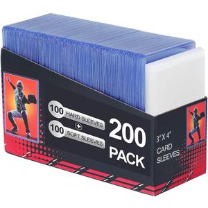 200 Card Sleeves Clear Loads for Cards,3"X4" Baseball Card Protectors,Premium Sleeves for Cards,Hard Plastic Card Holder for Trading Sports Football Game Cards (100 Hard Sleeves+100 Penny Sleeves)
