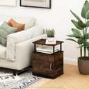 Furinno Jaya End Side Sofa Table/Nightstand with Door, Amber Pine/Black, 1-Pack