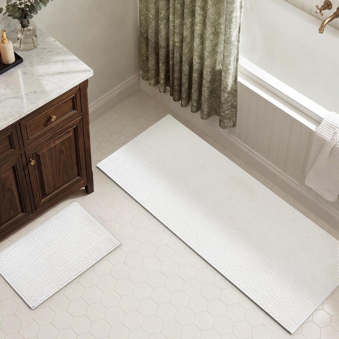 TYUU Bath Mat Set 2 Piece, Thin Bathroom Rugs Non Slip Washable Quick Dry, 16"x24" + 24"x60"