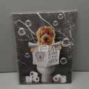 Bathroom Decor Canvas Wall Art Funny Dog Sitting in Toilet Pictures Black and White Animals Wall Decor Farmhouse Bathroom Painting for Bathroom Toilet Artwork Framed 12"x16"